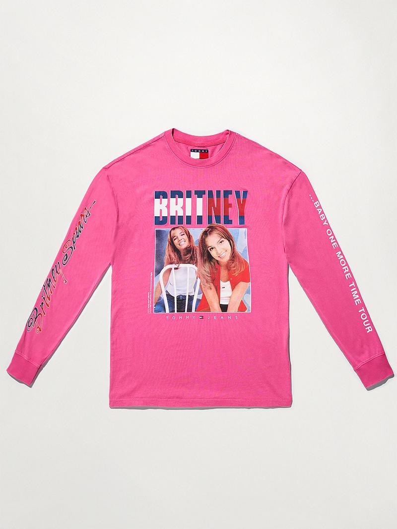 Női Tommy Hilfiger Organic Pamut Britney Oversized Long-Sleeve Póló Rózsaszín | HU 465HAP